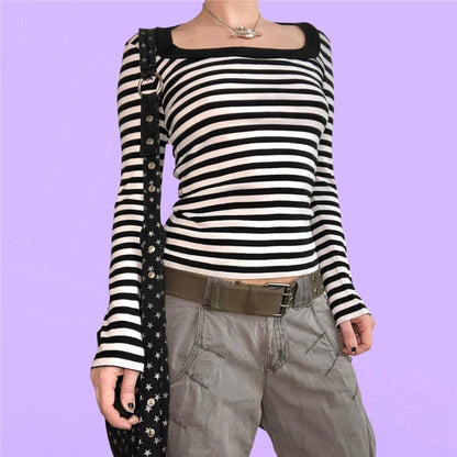 Egirl Grunge Aesthetic Striped Long Sleeves T-Shirt