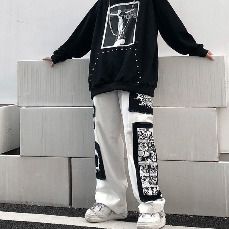 Women Harajuku Goth Pants Wide Leg Low Rise Baggy Pants Grunge Gothic Cargo  Pants with Chain Streetwear - Walmart.com