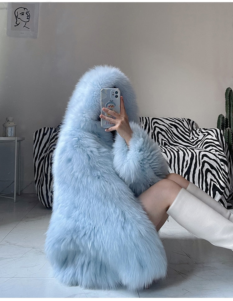 Blue fake hot sale fur jacket