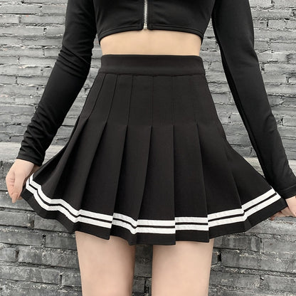Dark Academia Preppy Mini Pleated Skirt Black