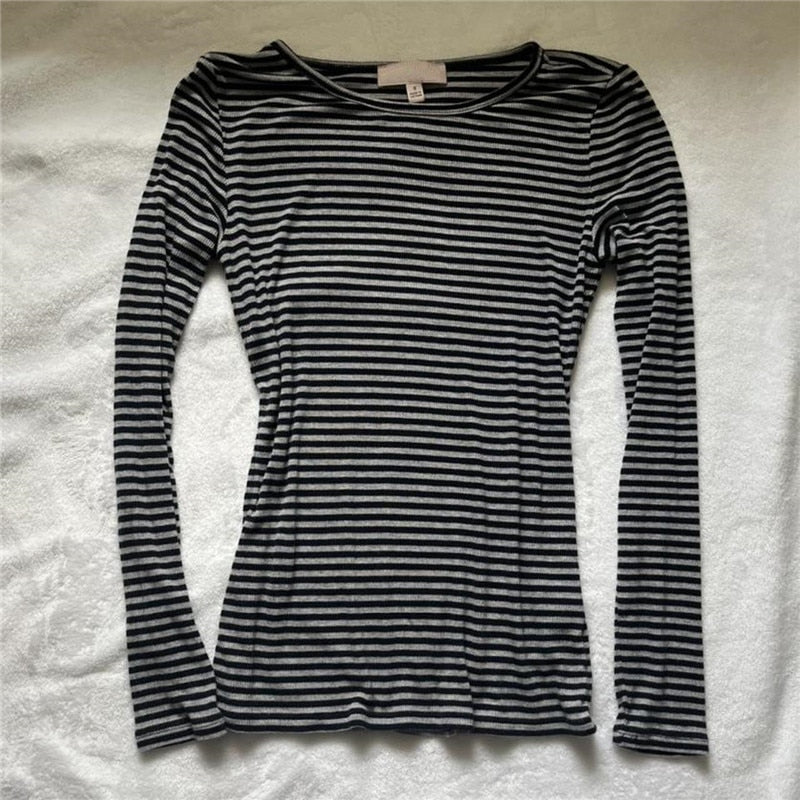 90s Grunge Striped Long Sleeves Top - Grunge Aesthetic Clothes