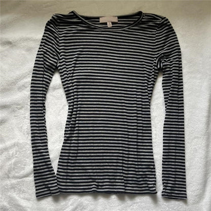 90s Grunge Striped Long Sleeves Top