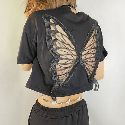 Fairy Grunge Butterfly Hollow Out Crop Top