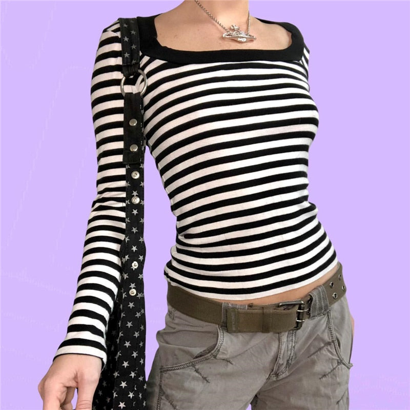 Egirl Grunge Aesthetic Striped Long Sleeves T-Shirt