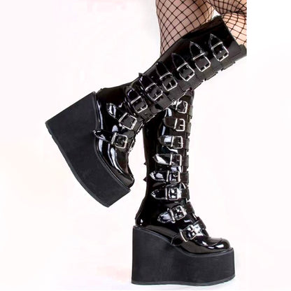 Gothic Dark Grunge Platform Boots Shiny Black