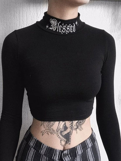 Gothic Blessed Long Sleeve Crop Top