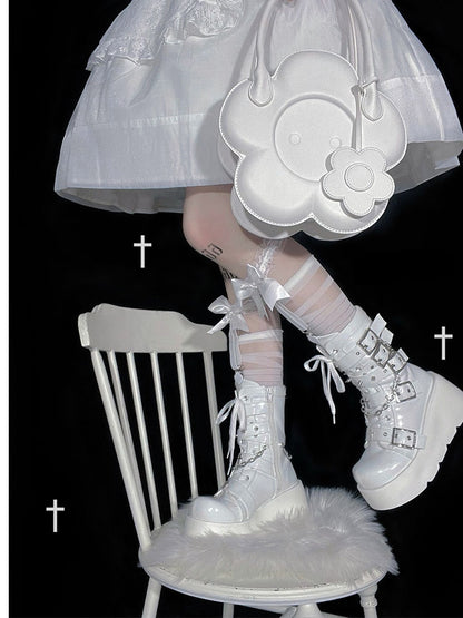 Pastel Goth Motorcycle Boots White