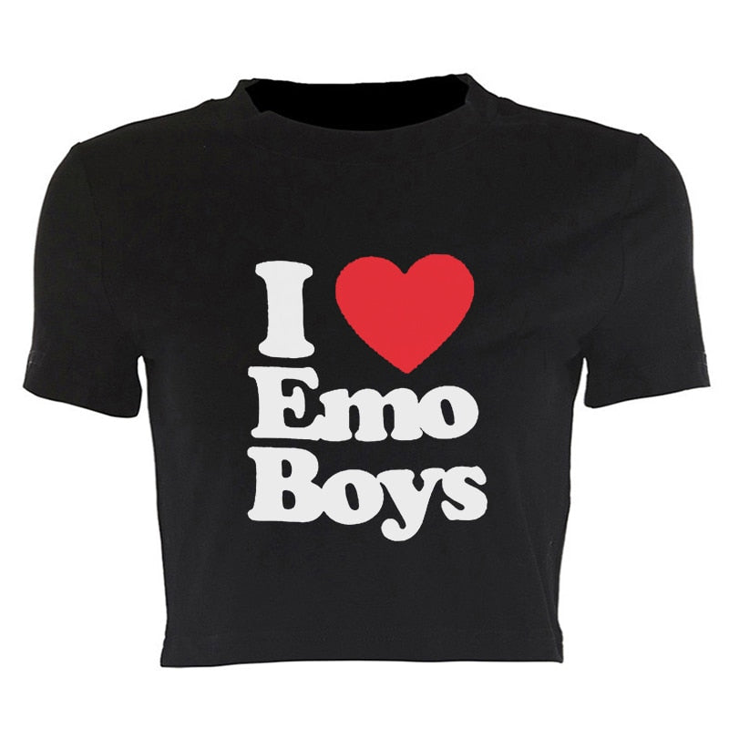 Y2k Egirl Crop Tops I love Emo Boys