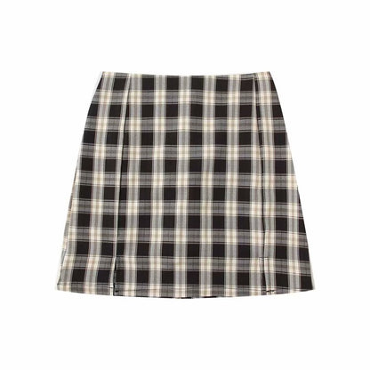 Korean Split Mini Plaid Skirt with Shorts