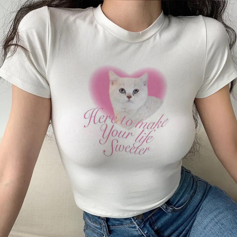 Lovely Cute Cat Aesthetic Crop Top