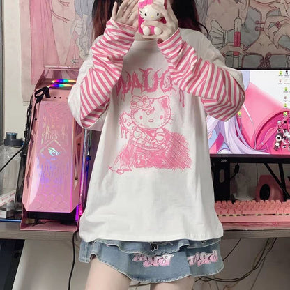 Sanriocore Goth Hello Kitty Long Sleeve Tee