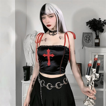 Gothic Vampire Cross Crop Top