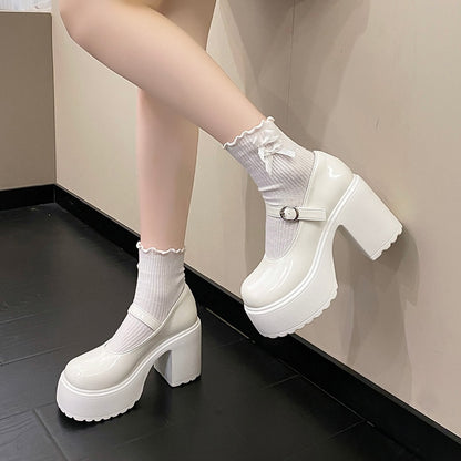 Coquette Mary Janes Platform Shoes White