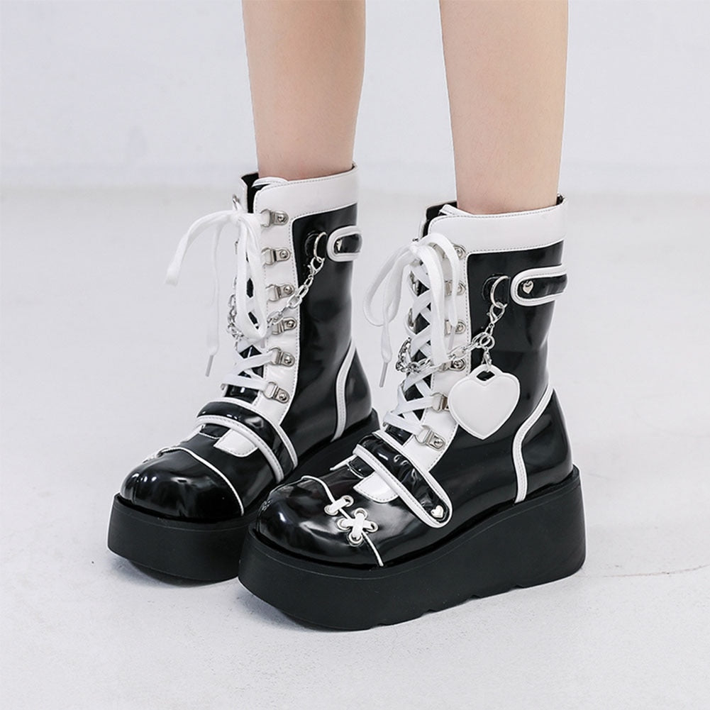 Gothic Lolita Mid-Calf Motorcycle Boots