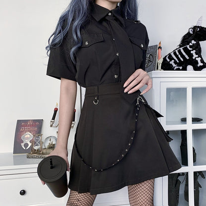 Gothic Black Skirt Cargo Pocket