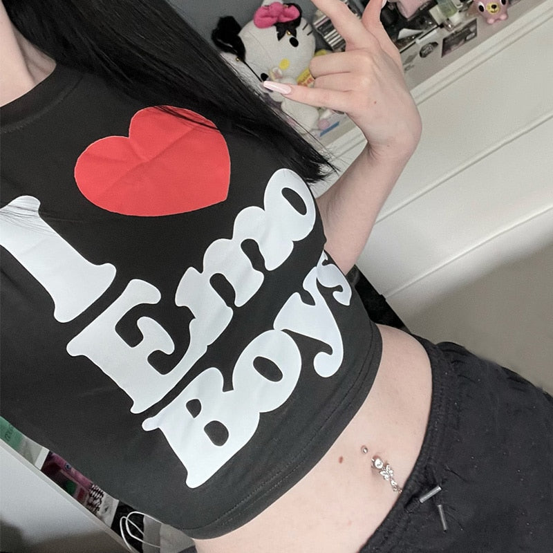 Y2k Egirl Crop Tops I love Emo Boys