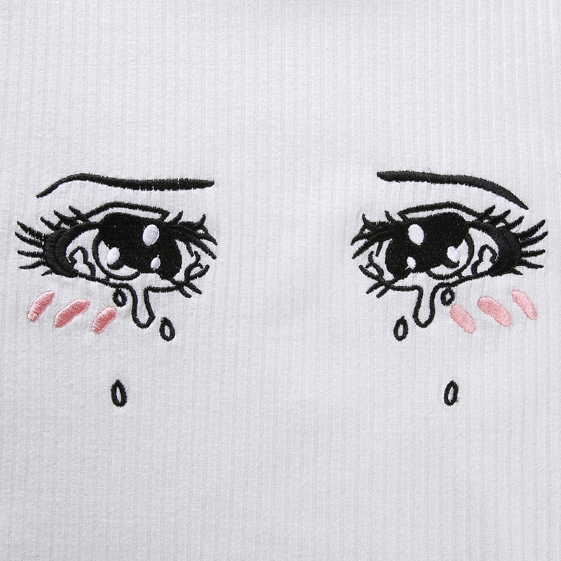 Y2K Anime Girl Crying Eyes Top