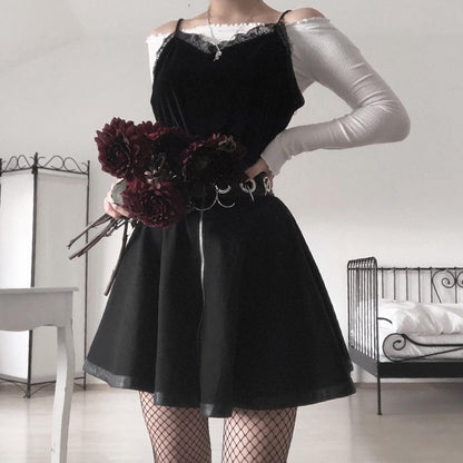 Dark Goth Zipper Rings A-Line Skirt