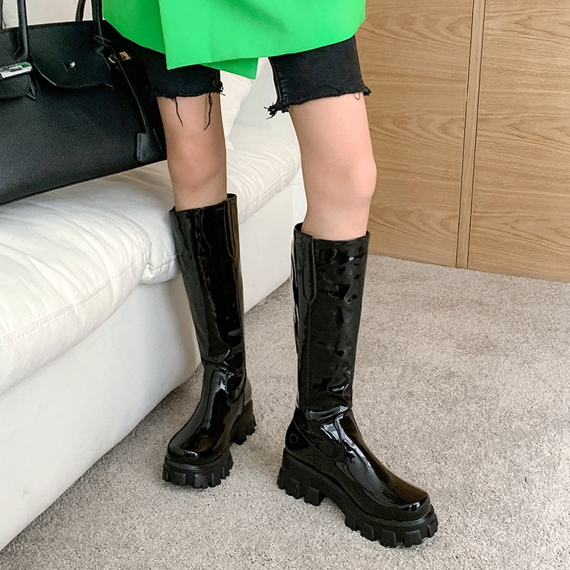 Y2K Shiny Knee-High Boots