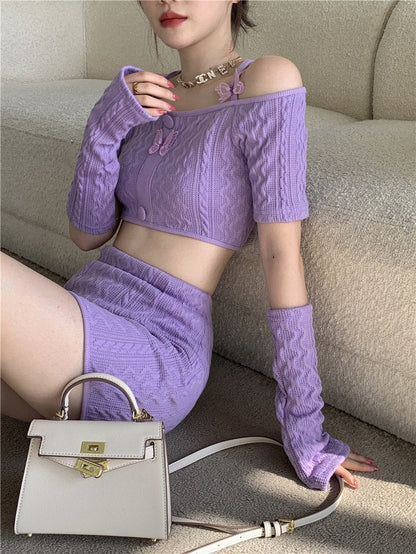 Soft Girl Knitted Matching Set Purple