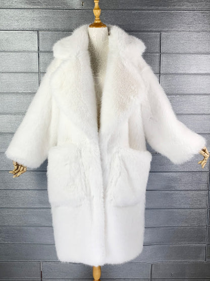 Y2K Long Oversized Pink Fluffy Faux Fur Coat