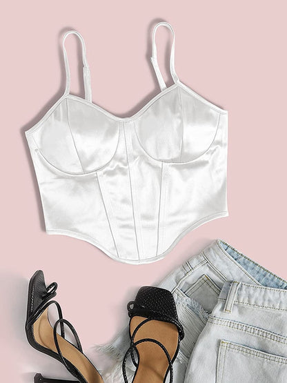 Satin Bustier Top Pearl White