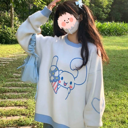 Kawaii Cinnamoroll Lovely Sweater White Blue