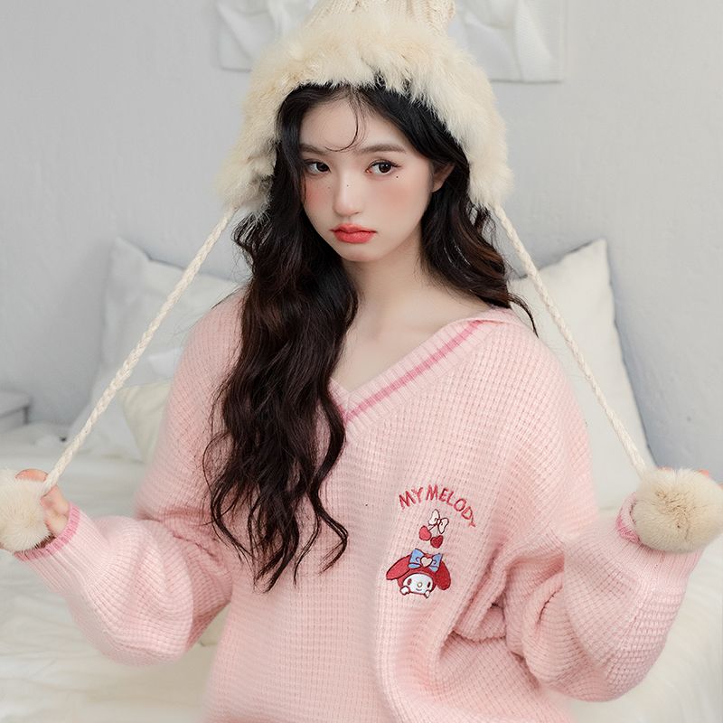Kawaii My Melody Knitted Sweater Sanriocore V-neck School uniform ...