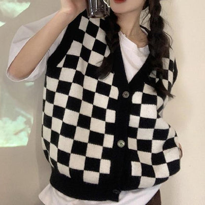 Wednesday Addams Checkerboard Knitted Sweater