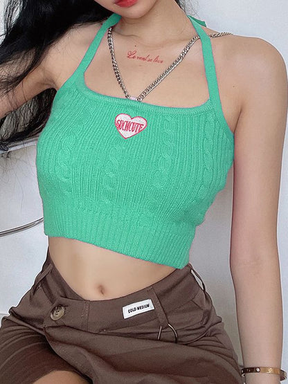 Y2K Ribbed Knitted Crop Top Green