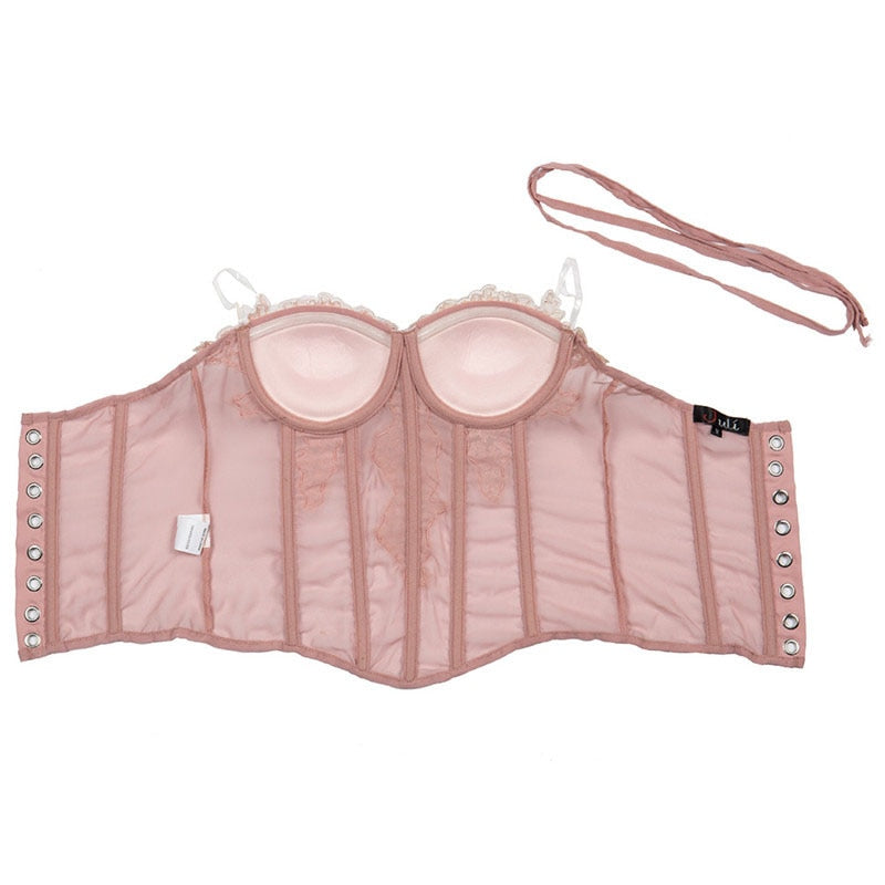 Cottagecore Aesthetic, Coquette Satin Pink Lace Up Corset Top - Parisi –  Moon and Cottage