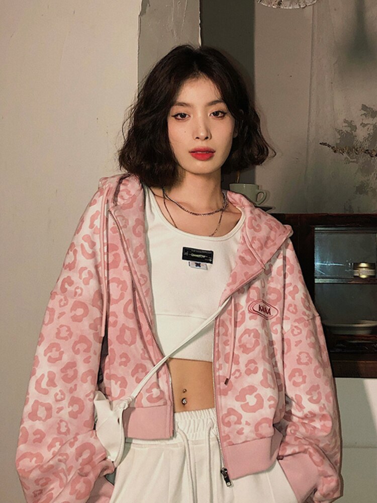 Pink leopard online hoodie