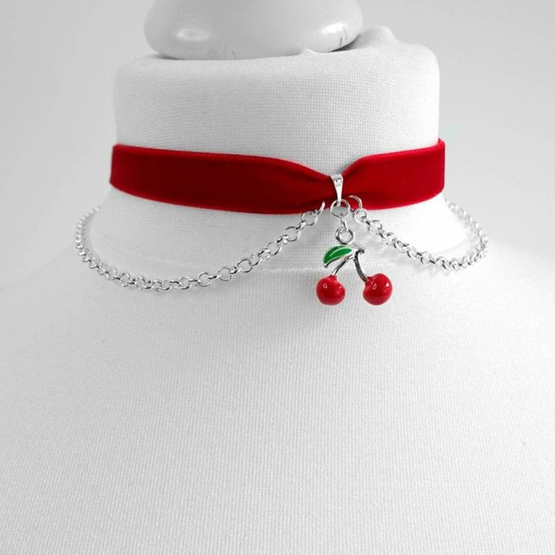 Retro Cherry Red Choker Necklace