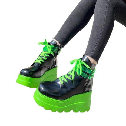 Darkwave Cyber Punk Rave Neon Green Platform Shoes