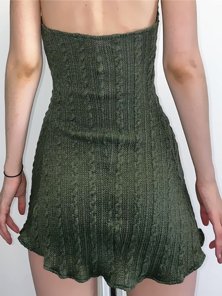Fairy Grunge Green Knitted Mini Dress