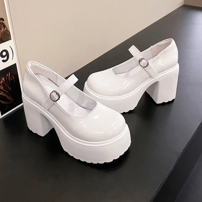 CHARLES & KEITH Block Heel Mary Jane Shoes, White/Black, 3