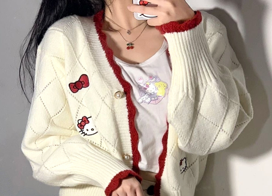 Hello Kitty Sweater Decorated Cardigan