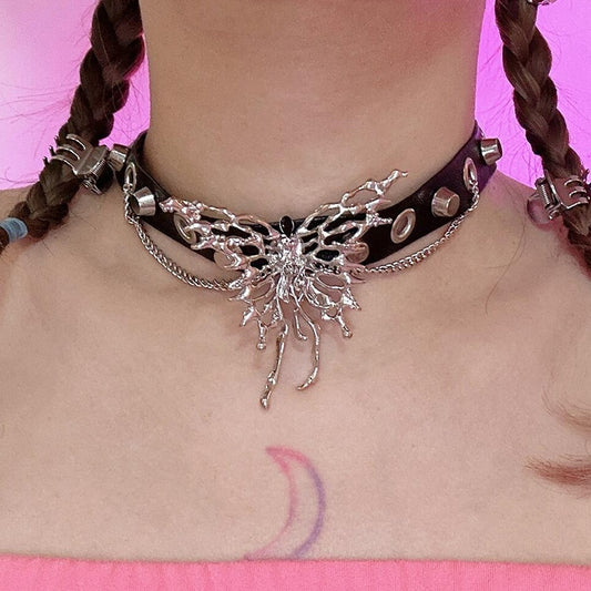 Punk Spike Choker Necklace For Women Girls Black Leather Butterfly Chockers  Collar Goth Jewelry Gothic Accessories - AliExpress