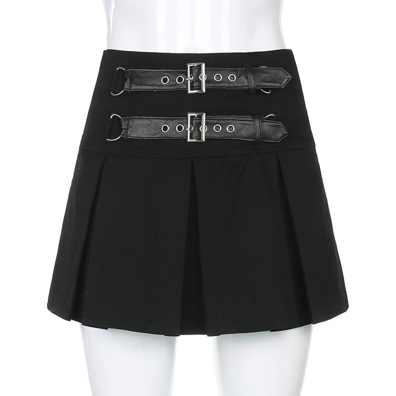 Dark Grunge Pleated Mini Skirt 2 Straps