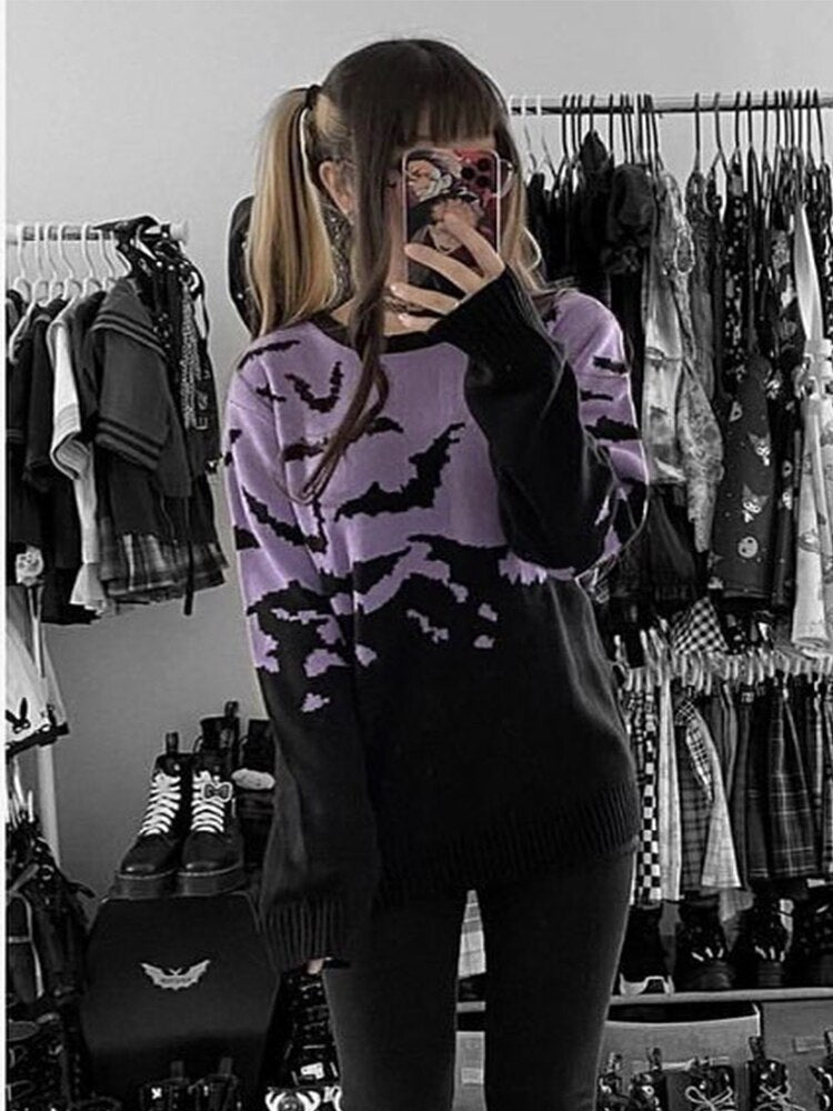 Gothic Bat Pattern Sweater
