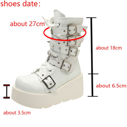 Pastel Goth Motorcycle Boots White
