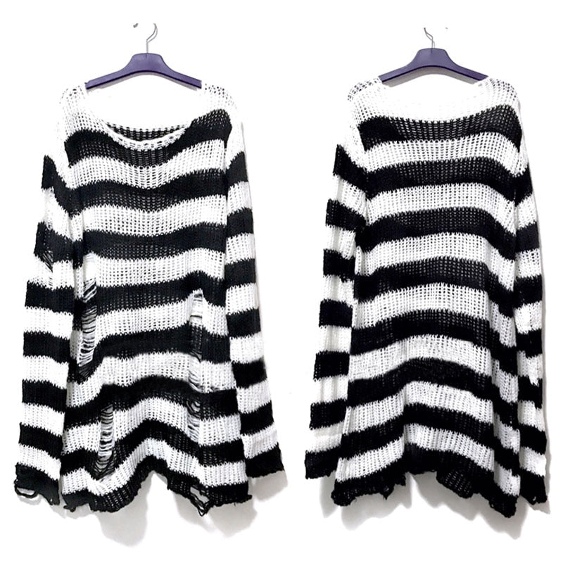 Punk Gothic Dark Grunge Pastel Goth Long Striped Sweater