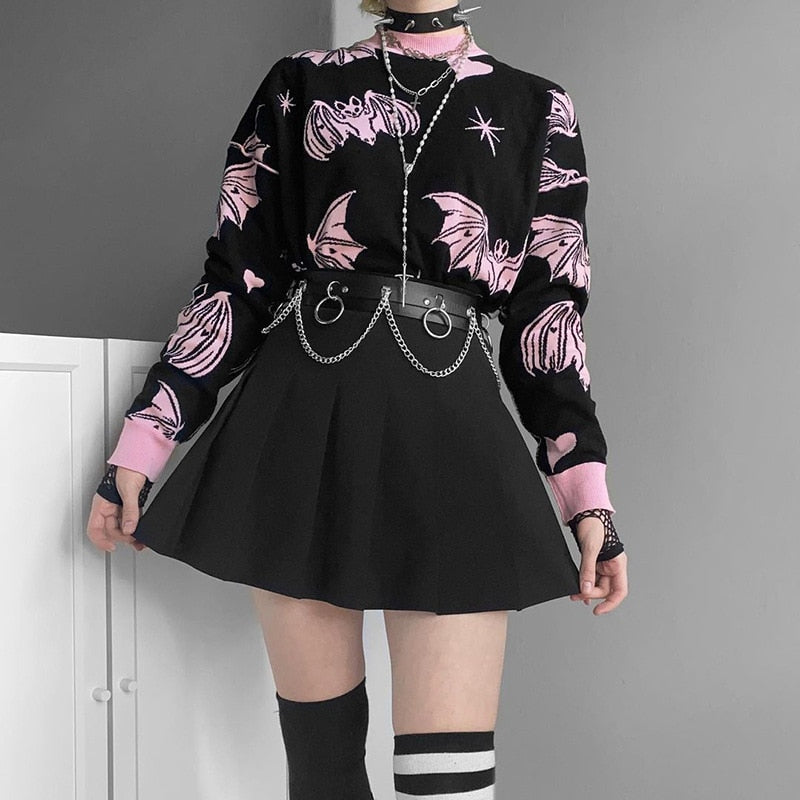 Gothic Bat Knitted Sweater Pastel Goth