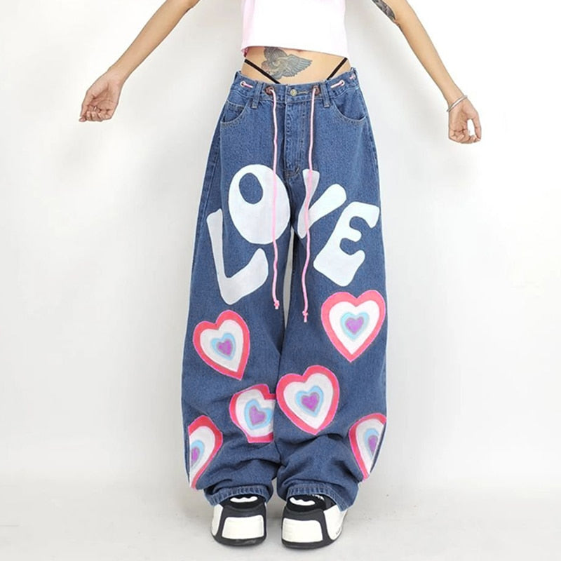 Y2K Indie Girl Heart Baggy Jeans