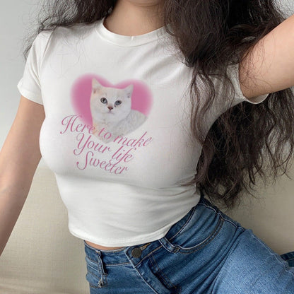 Lovely Cute Cat Aesthetic Crop Top