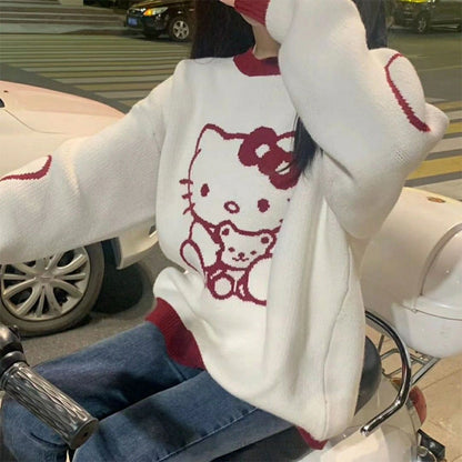 Hello Kitty Kawaii Sweater White Red