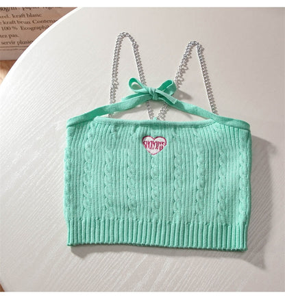 Y2K Ribbed Knitted Crop Top Green
