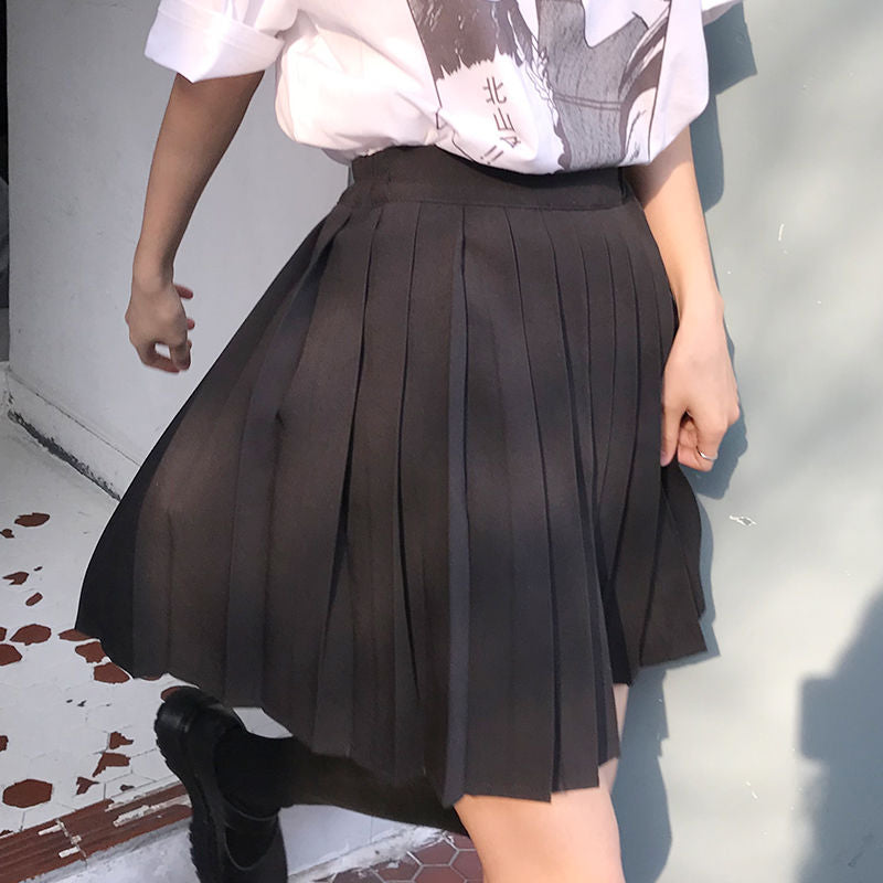 Dark Academia Schoolgirl Uniform Pleated Skirt Black
