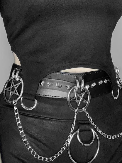 Goth Dark Faux Leather Chain Belt Shorts