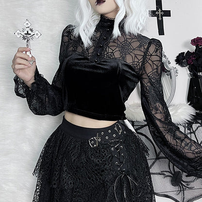 Gothic Elegant Lace Velvet Blouse